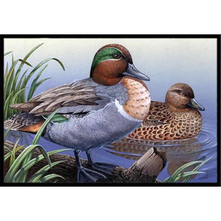 Carolines Treasures Green Teal Ducks In The Water Indoor and Outdoor Mat- 24 x 36 in. PTW2057JMAT